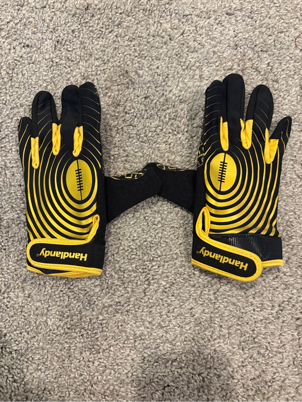 Handlandy Youth Football Receiver Gloves, Black/Gold, Size XS